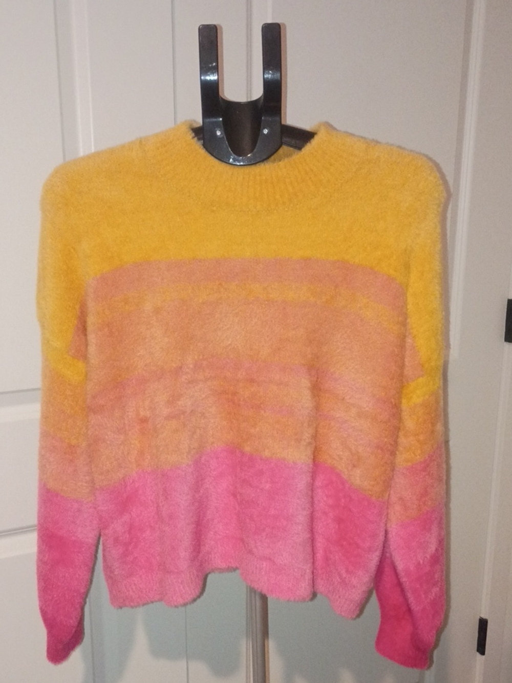 Cozy Colorblock Crewneck Sweater in Yellow, Peach & Pink